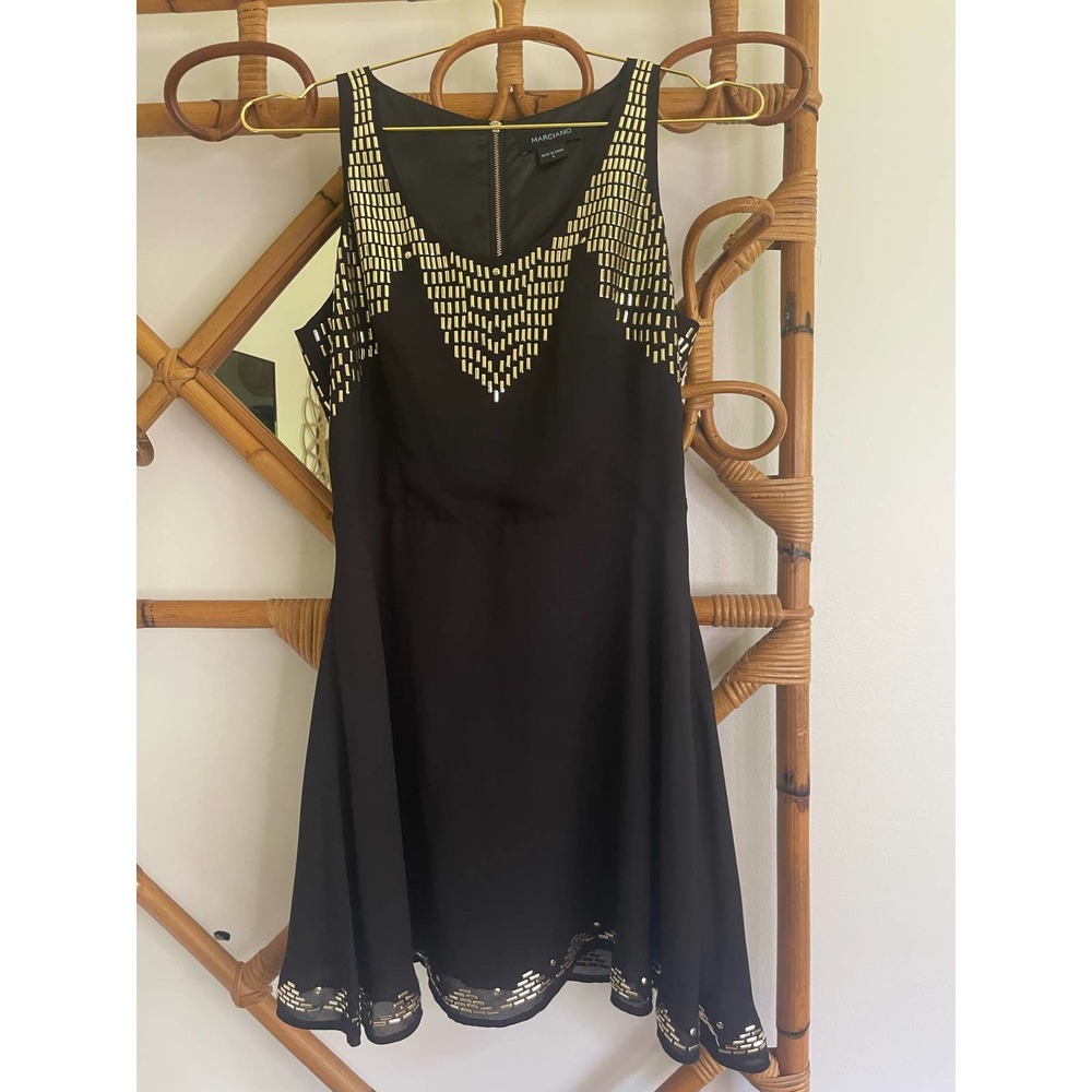 Marciano Black Sleeveless Dress with Gold Embellishment